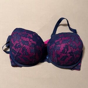 Navy and Fuchsia Lace Push-Up Bra
